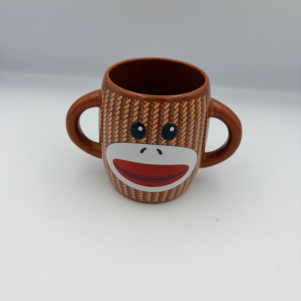Galerie Sock Monkey Mug Double Handle Ceramic Dishwasher Microwave Safe